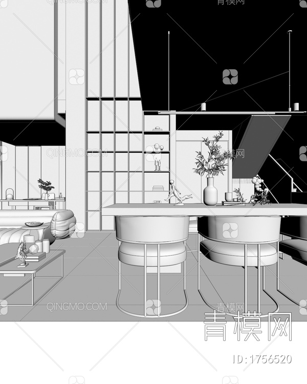 别墅客餐厅3D模型下载【ID:1756520】