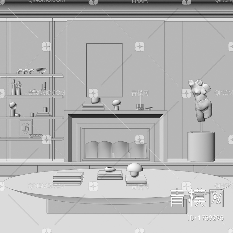 壁炉，装饰柜，茶几，装饰画3D模型下载【ID:1759295】
