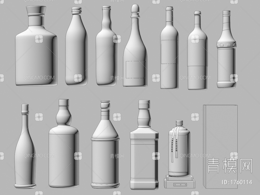 酒 酒瓶 酒水饮料 白酒 洋酒 葡萄酒 红酒 香槟3D模型下载【ID:1760114】