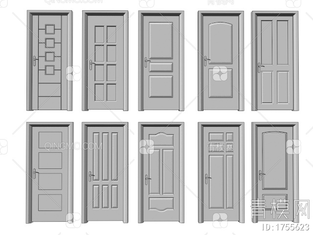 单开门 卧室门 单开门 卫生间门 奶油门 门组合3D模型下载【ID:1755623】