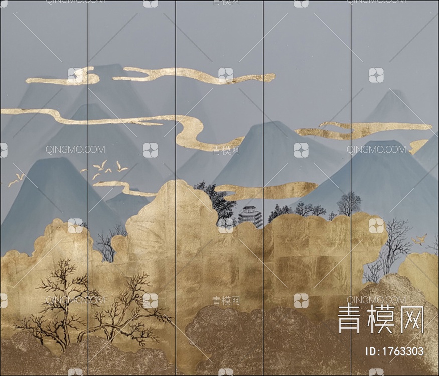 新中式抽象山水装饰画贴图贴图下载【ID:1763303】
