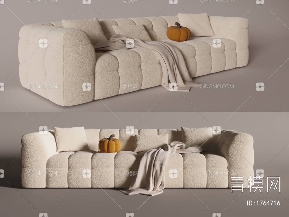 广造品牌奶油风多人沙发3D模型下载【ID:1764716】