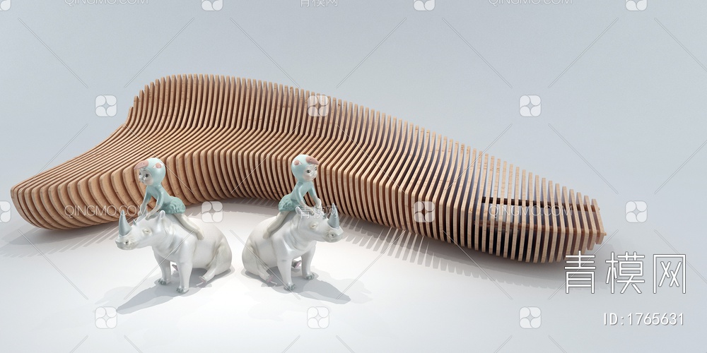 木艺异形椅子 公共区域沙发 卡座 犀牛3D模型下载【ID:1765631】