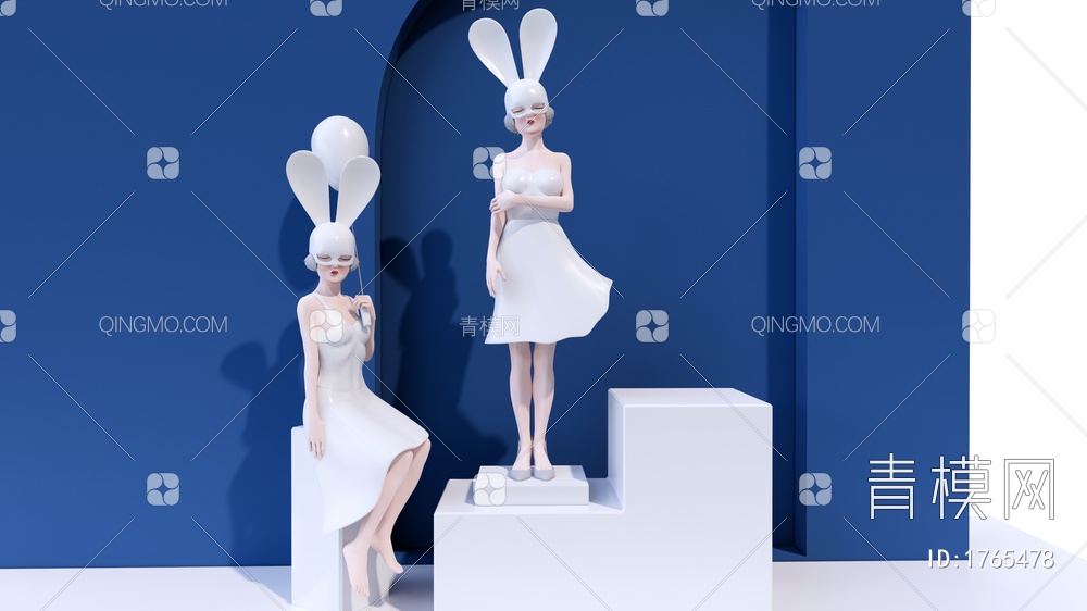 白色兔女郎雕塑摆件SU模型下载【ID:1765478】