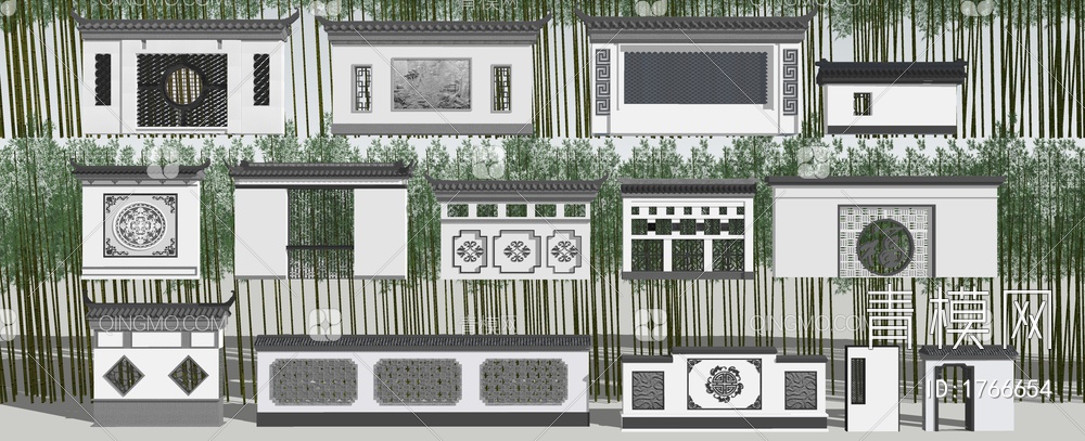 徽派景观墙SU模型下载【ID:1766654】