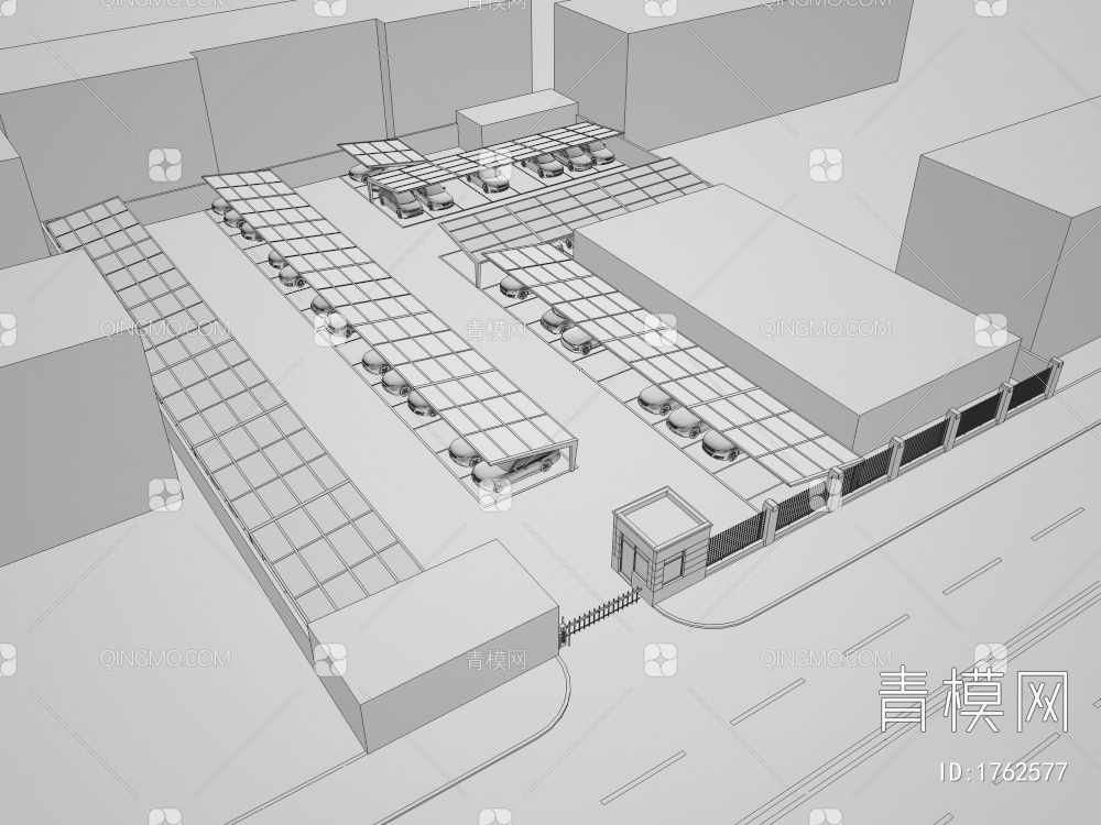 室外停车场及车棚3D模型下载【ID:1762577】