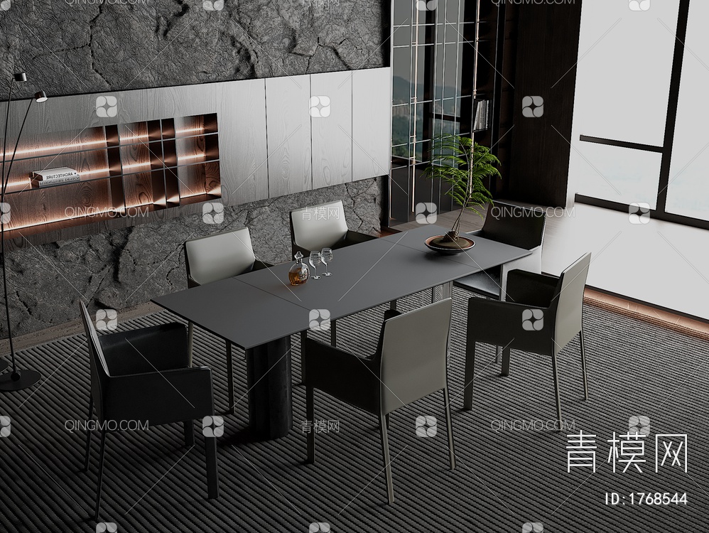 意大利Minotti餐厅 餐桌椅组合3D模型下载【ID:1768544】