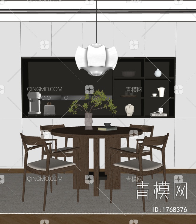 中古风家居餐厅SU模型下载【ID:1768376】
