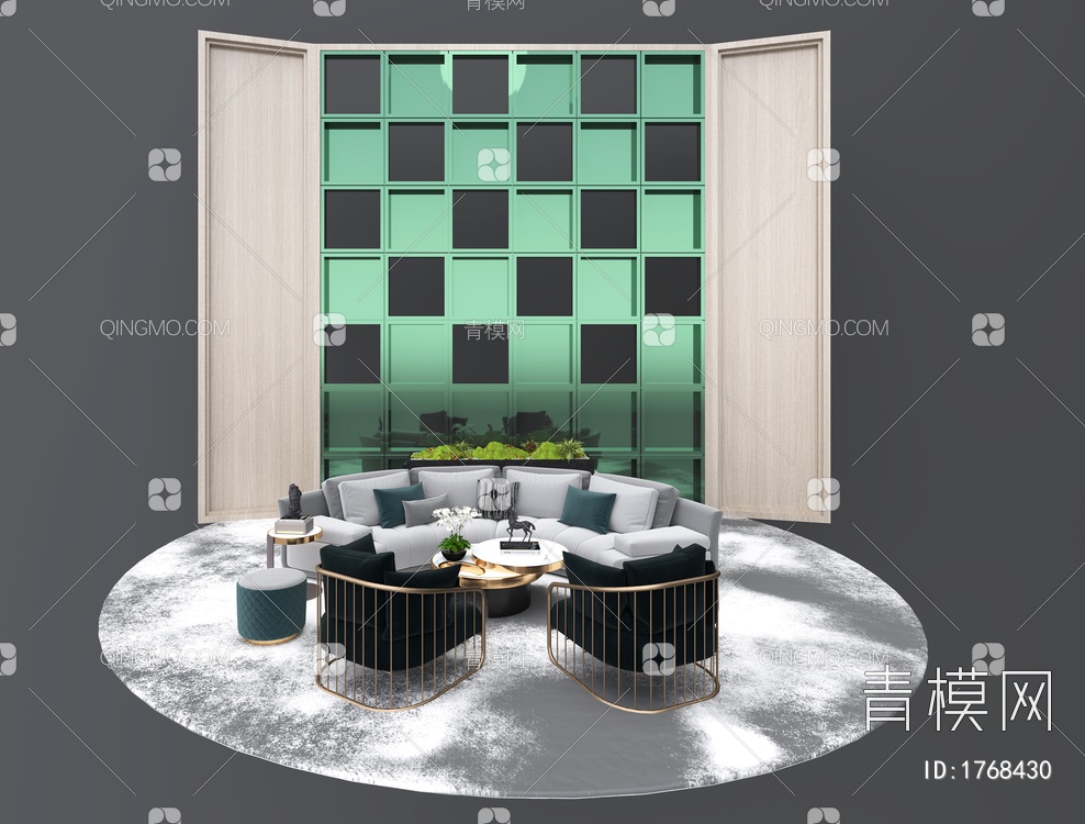 沙发茶几组合 背景墙3D模型下载【ID:1768430】