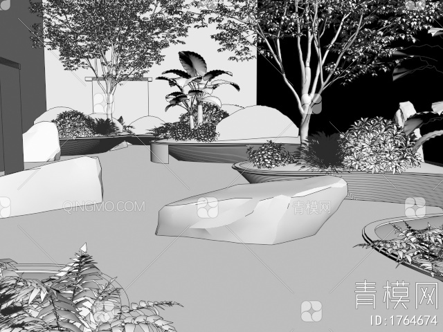 假山水景 跌水 庭院水景 景观造景 植物景观 灌木 乔木 石头 景观石3D模型下载【ID:1764674】