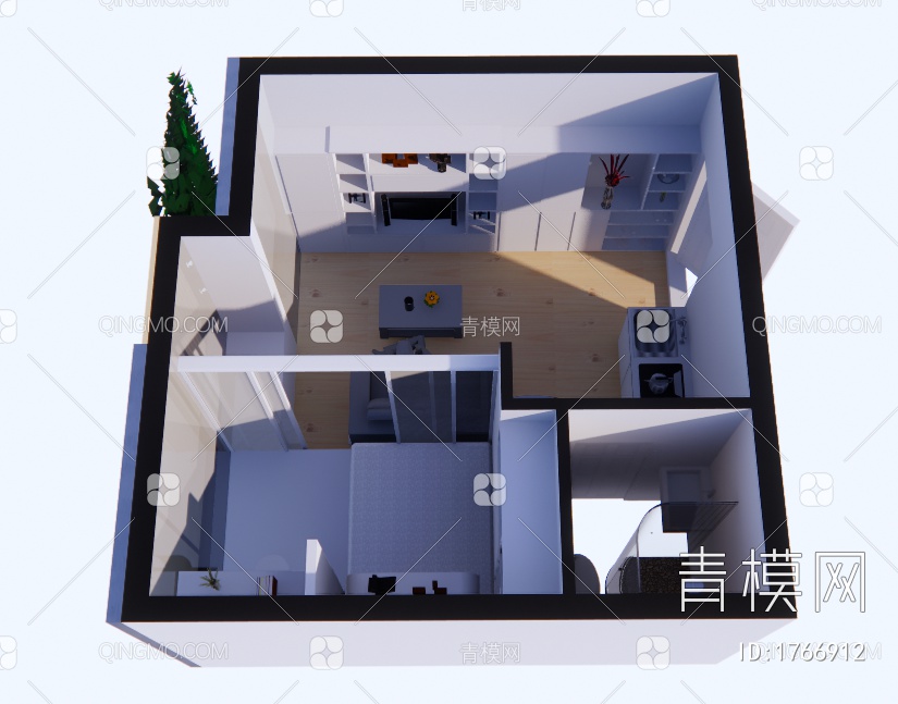 室内公寓户型28㎡SU模型下载【ID:1766912】