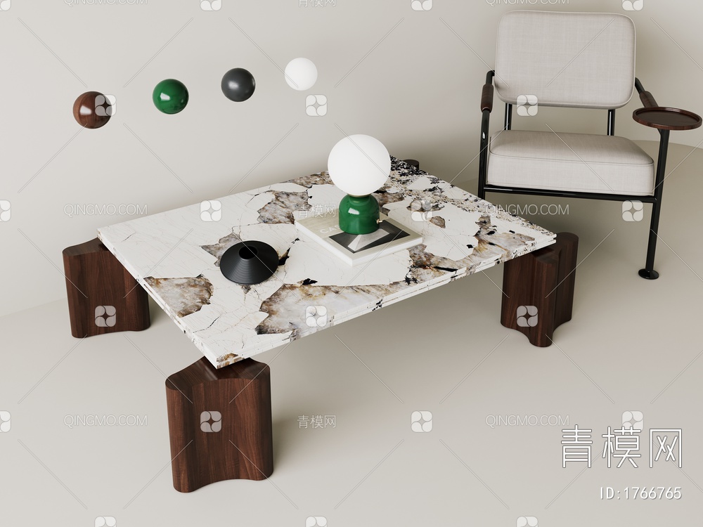 茶几，白色石材，木作3D模型下载【ID:1766765】