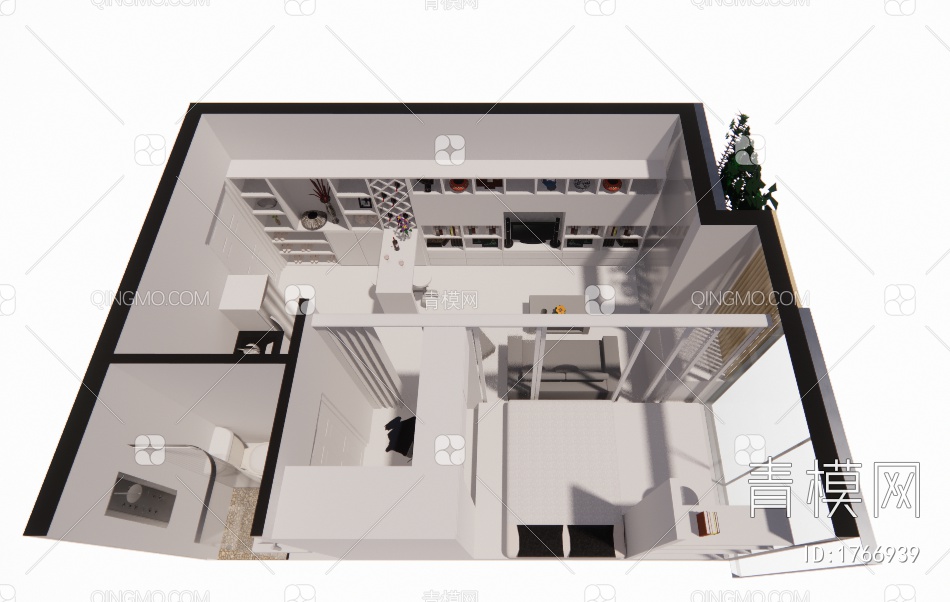 室内公寓户型38㎡SU模型下载【ID:1766939】
