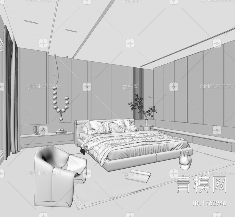 酒店客房，客房，卧室3D模型下载【ID:1762946】