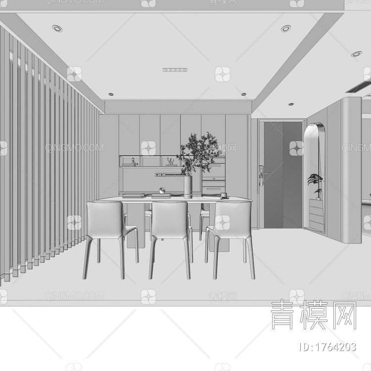餐厅，酒柜，入户，餐桌3D模型下载【ID:1764203】