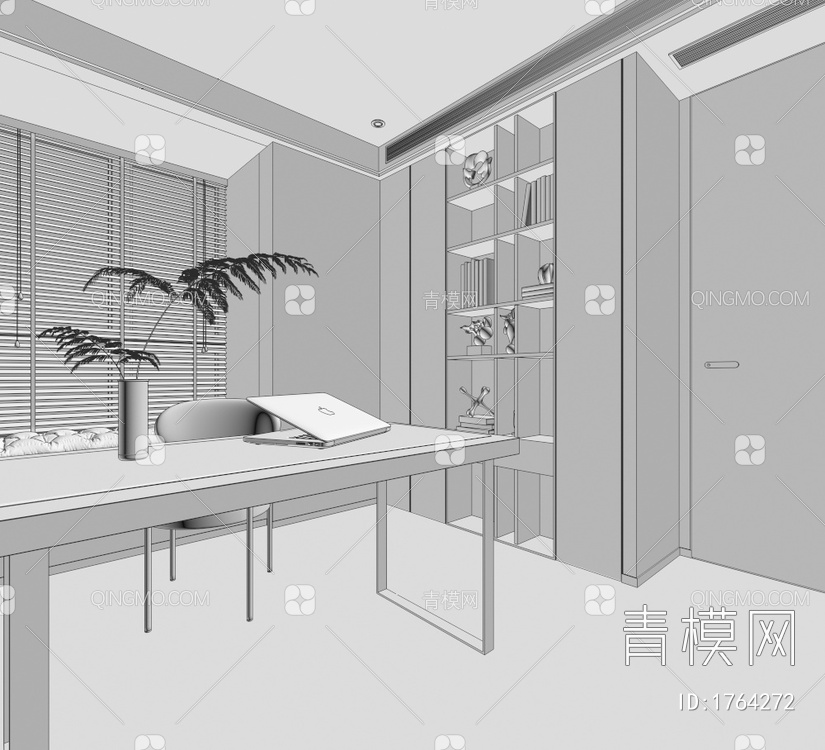 书房，书桌，书柜3D模型下载【ID:1764272】