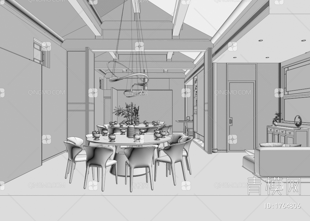 酒店餐饮 餐厅3D模型下载【ID:1764806】
