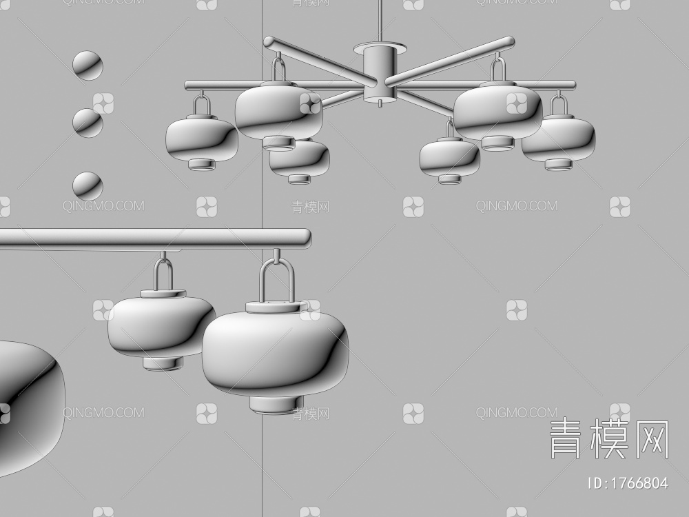 多头吊灯，餐厅灯3D模型下载【ID:1766804】