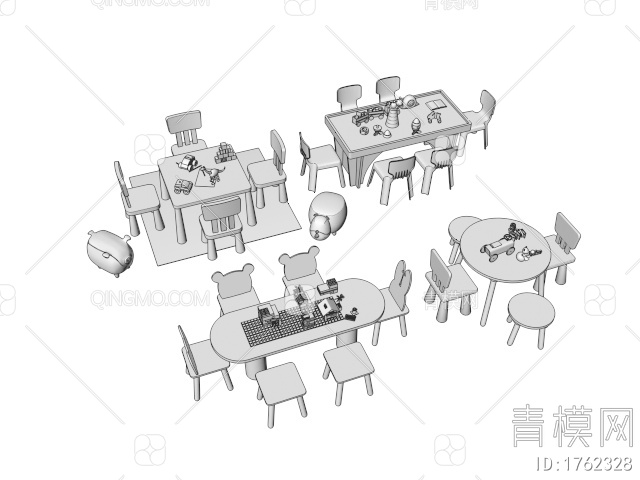 儿童桌椅 玩具桌 休闲桌椅 乐高玩具3D模型下载【ID:1762328】