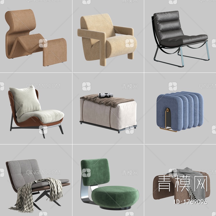 单人沙发 懒人沙发 休闲沙发 布艺沙发 休闲躺椅 休闲椅3D模型下载【ID:1769096】