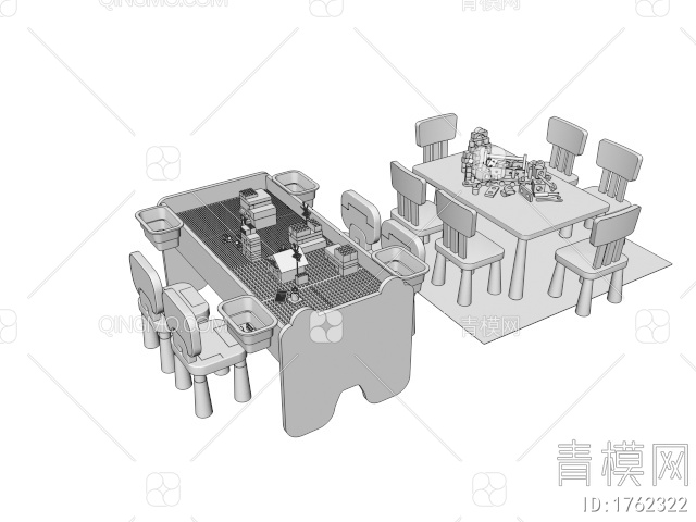 儿童桌椅 玩具桌 乐高积木3D模型下载【ID:1762322】