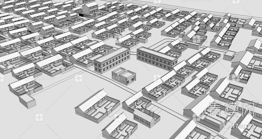 村庄鸟瞰建筑+民房建筑鸟瞰3D模型下载【ID:1748102】