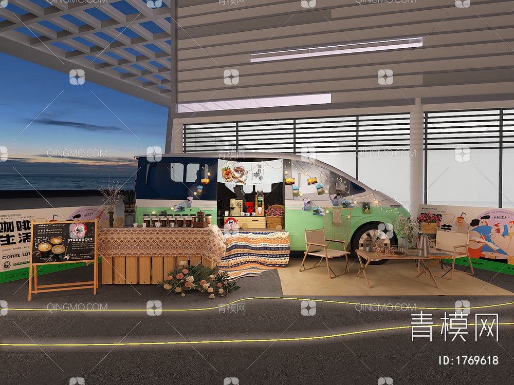 市集 咖啡 售卖车 露营3D模型下载【ID:1769618】