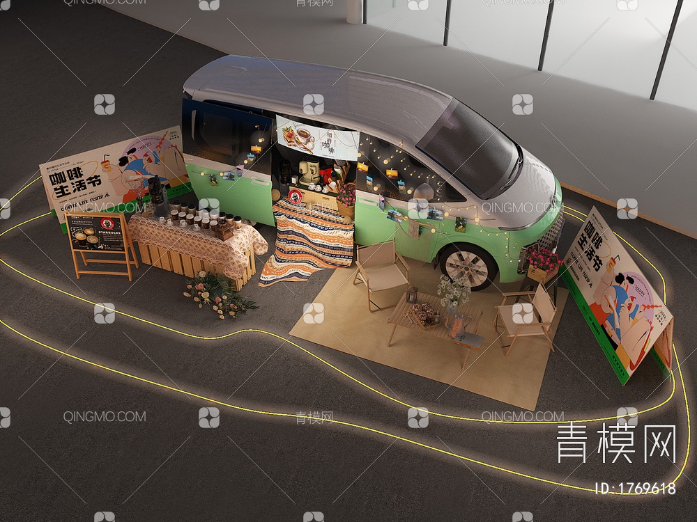 市集 咖啡 售卖车 露营3D模型下载【ID:1769618】