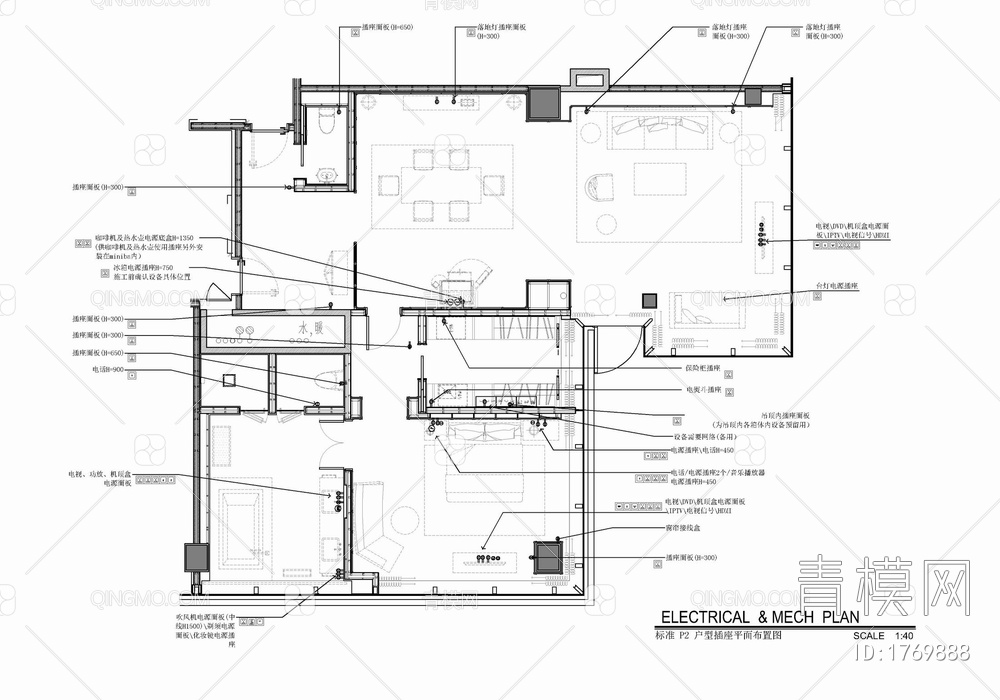 150㎡酒店豪华客房套房室内施工图 酒店客房 套房 大床房【ID:1769888】