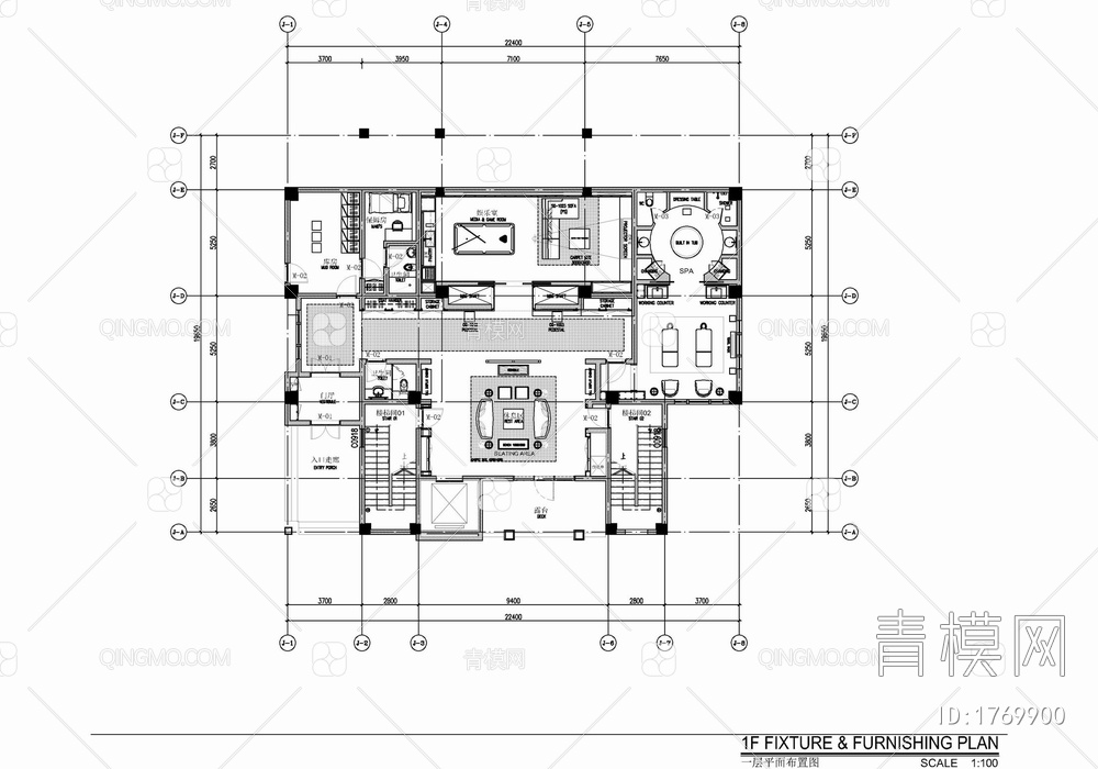 度假酒店别墅室式客房内施工图 客房 别墅 酒店套房 休闲娱乐 套房【ID:1769900】