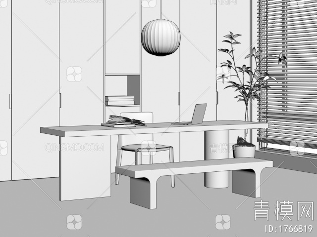 书桌椅组合3D模型下载【ID:1766819】