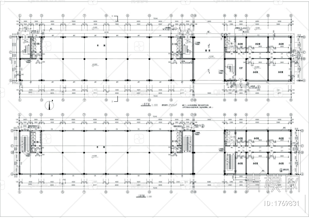 多层厂房建施图【ID:1769831】