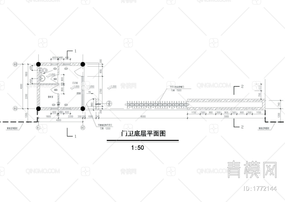 山庄入口大门及仿古门卫详图【ID:1772144】