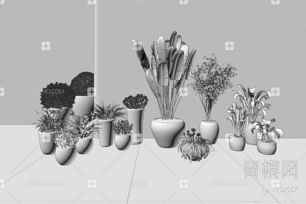 植物堆 绿植盆栽组合3D模型下载【ID:1769567】