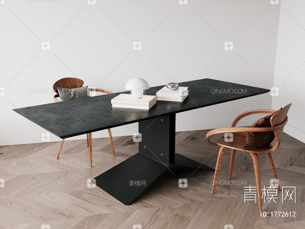 餐桌，长桌，餐桌椅，黑钢3D模型下载【ID:1772612】