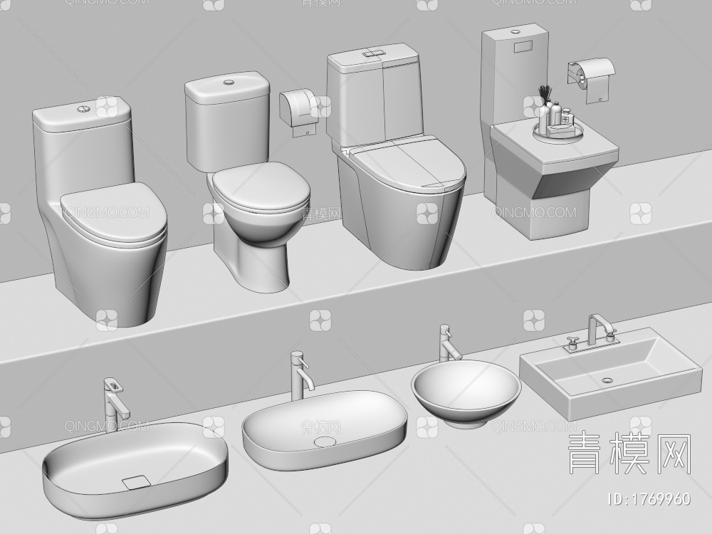 马桶 洗手台 坐便器 洗手盆 水龙头3D模型下载【ID:1769960】