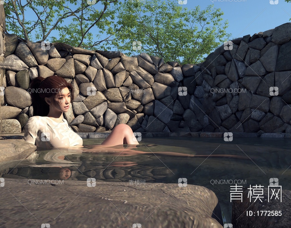 露天温泉 水池 女人3D模型下载【ID:1772585】