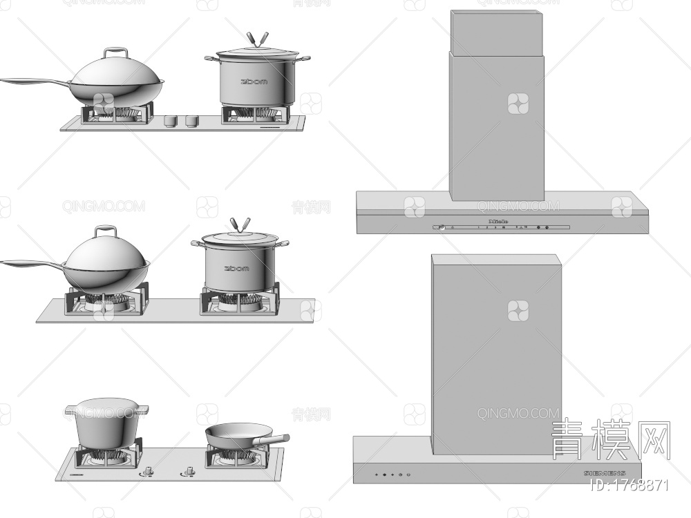 油烟机 燃气灶 厨房家电 煤气灶 锅具3D模型下载【ID:1768871】