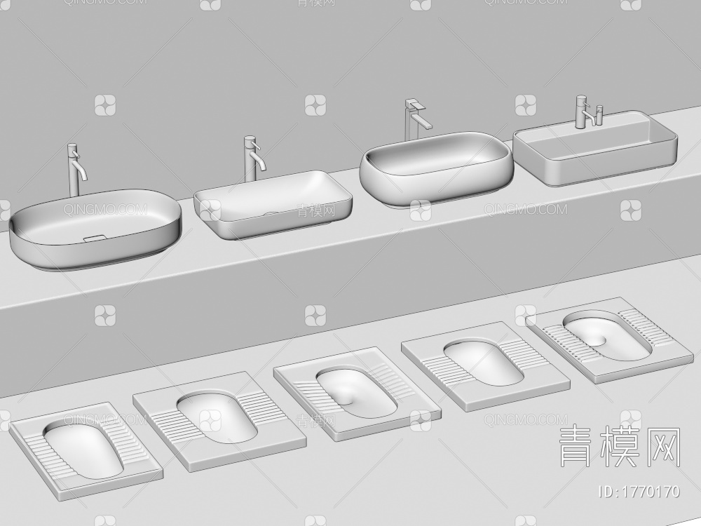 洗手台 蹲便器 洗手盆 蹲便池3D模型下载【ID:1770170】