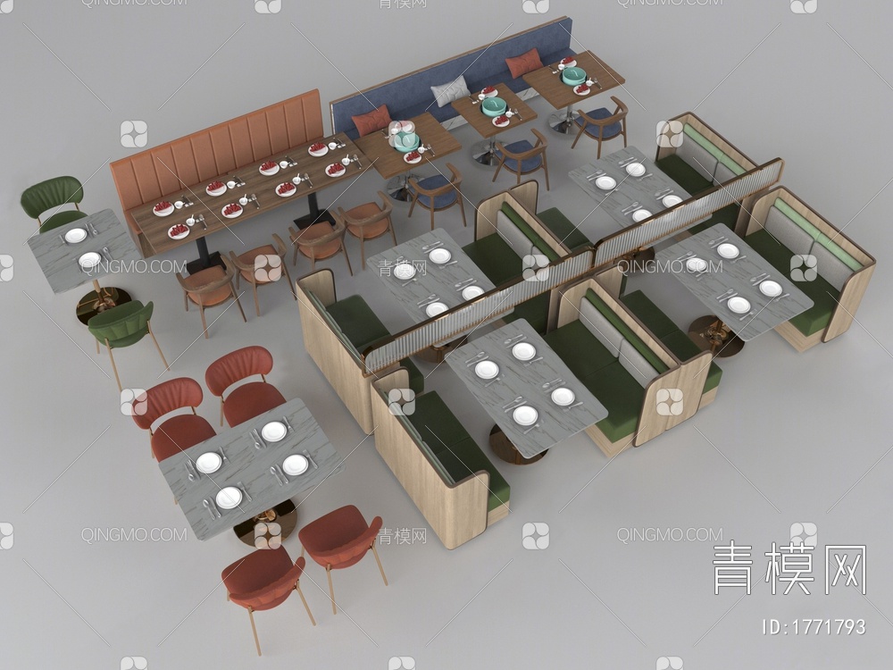 餐饮卡座沙发3D模型下载【ID:1771793】