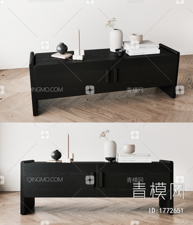 电视柜，黑色，极简3D模型下载【ID:1772651】