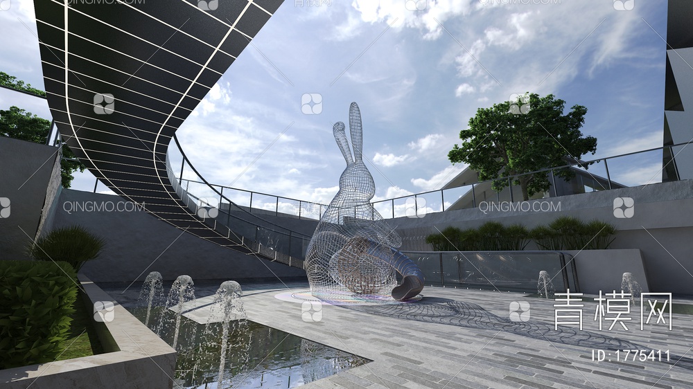 创意动物兔子雕塑3D模型下载【ID:1775411】
