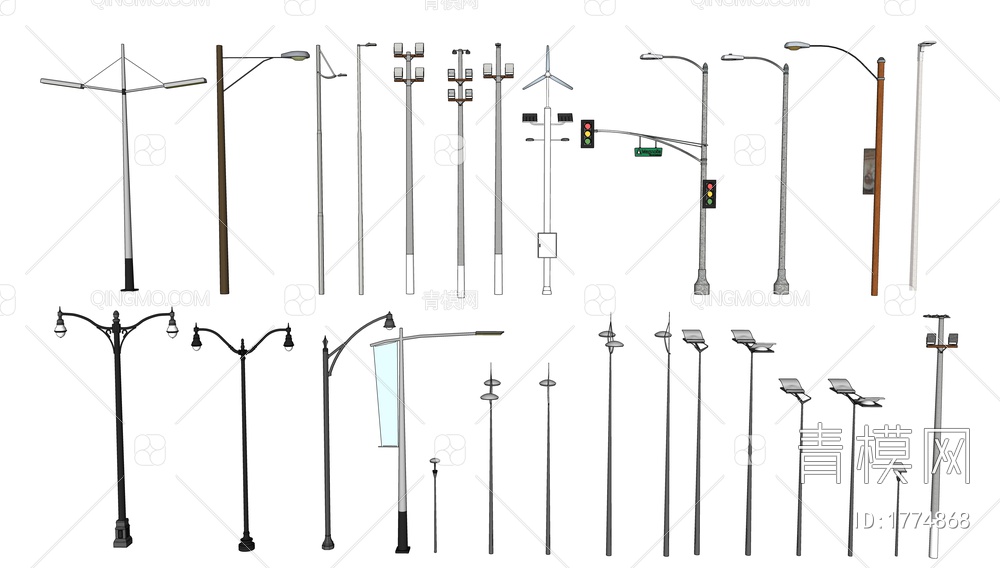 电线杆路灯SU模型下载【ID:1774868】
