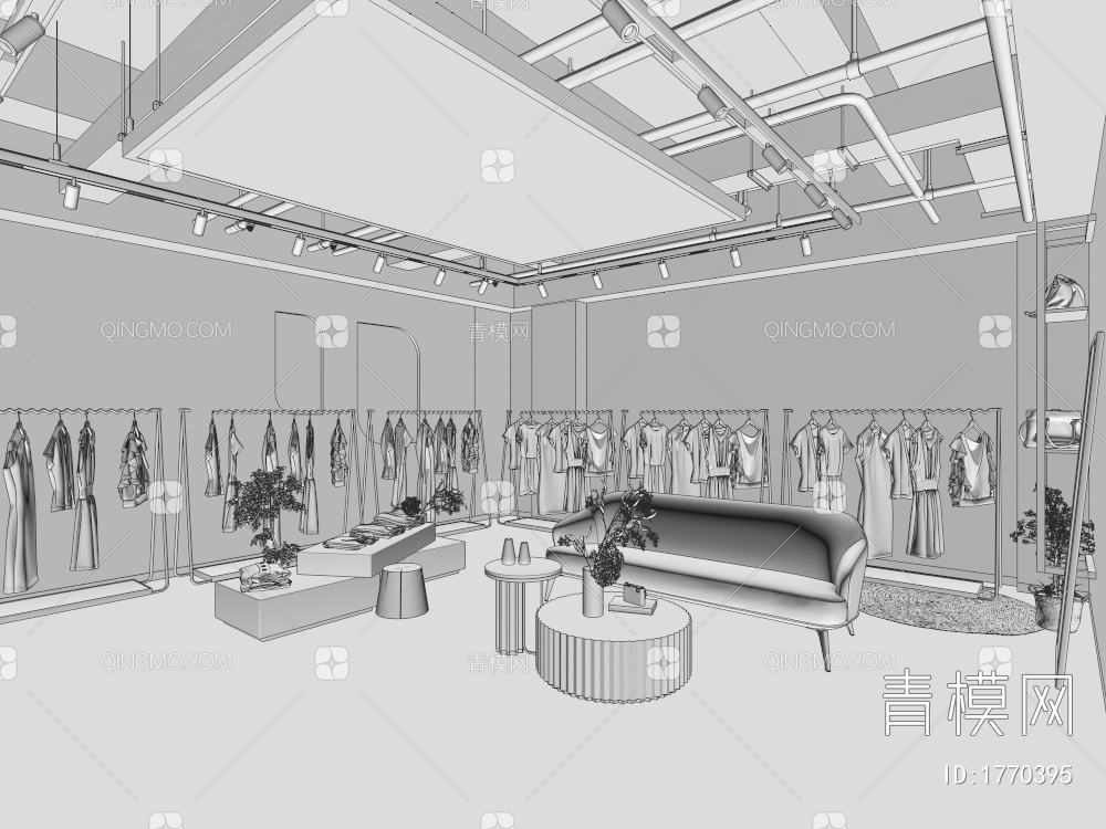 女装服装店 女装 沙发茶几组合 服装店3D模型下载【ID:1770395】