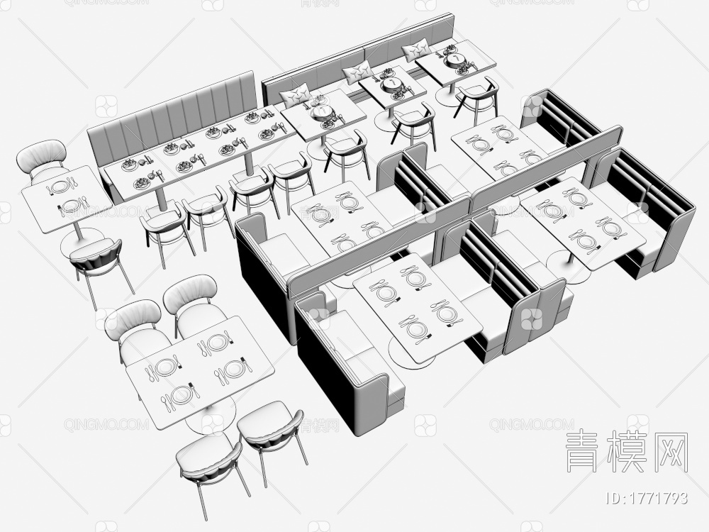 餐饮卡座沙发3D模型下载【ID:1771793】