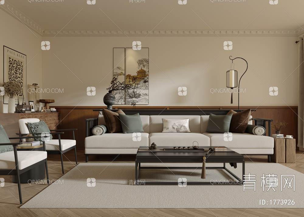 大气家居客厅，摆件，沙发茶几组合3D模型下载【ID:1773926】