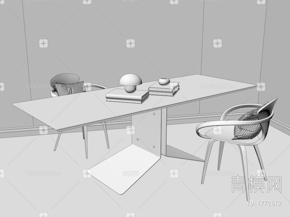 餐桌，长桌，餐桌椅，黑钢3D模型下载【ID:1772612】