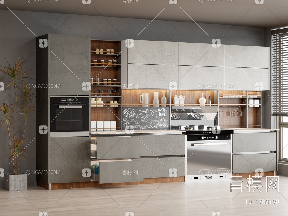 厨房橱柜组合3D模型下载【ID:1783190】