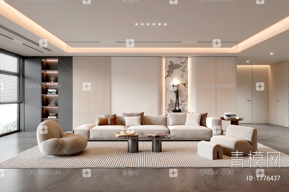 家居客厅 茶几 落地灯 组合沙发 极简客厅3D模型下载【ID:1776437】