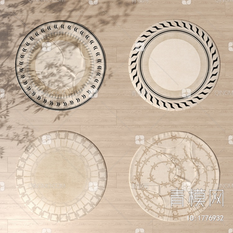 圆形奶油风地毯组合3D模型下载【ID:1776932】